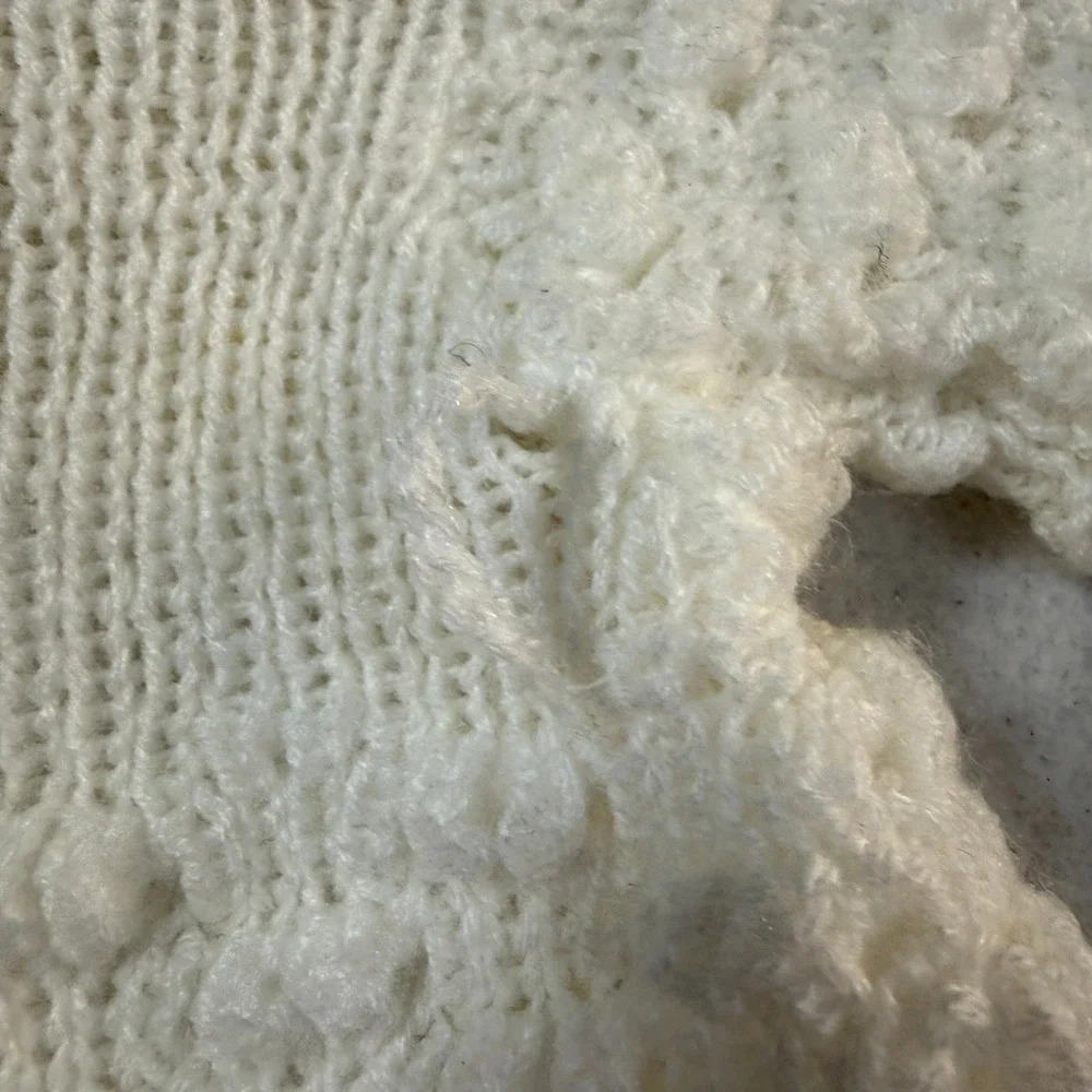 Crochet Baby Knit 3pc Set Sweater Pants Bonnet 0-3M Popcorn Vintage Cottagecore